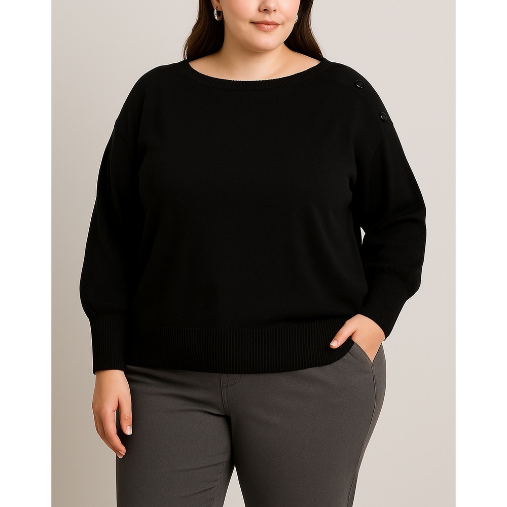 Fashion to Figure Black Button-Shoulder Sweater‎ – Plus Size 2